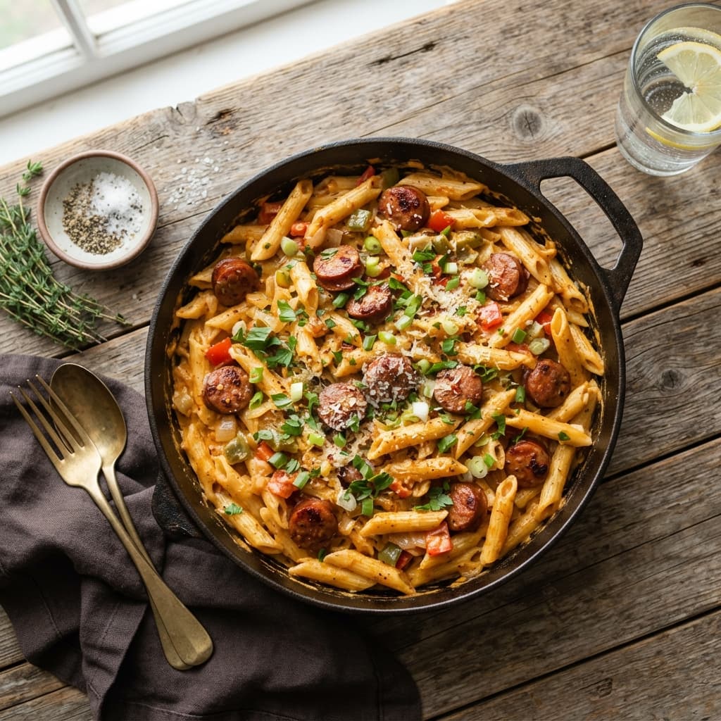 One Pot Creamy Cajun Sausage Pasta