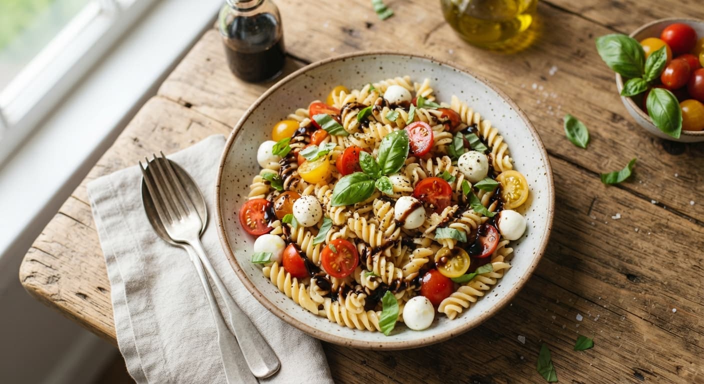 Caprese Pasta Salad with Balsamic Glaze