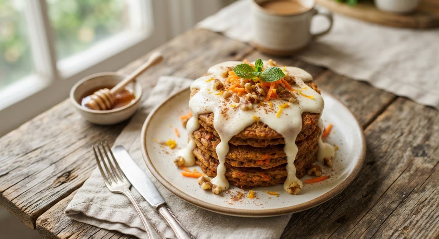 Fluffy Carrot Cake Pancakes with Cream Cheese