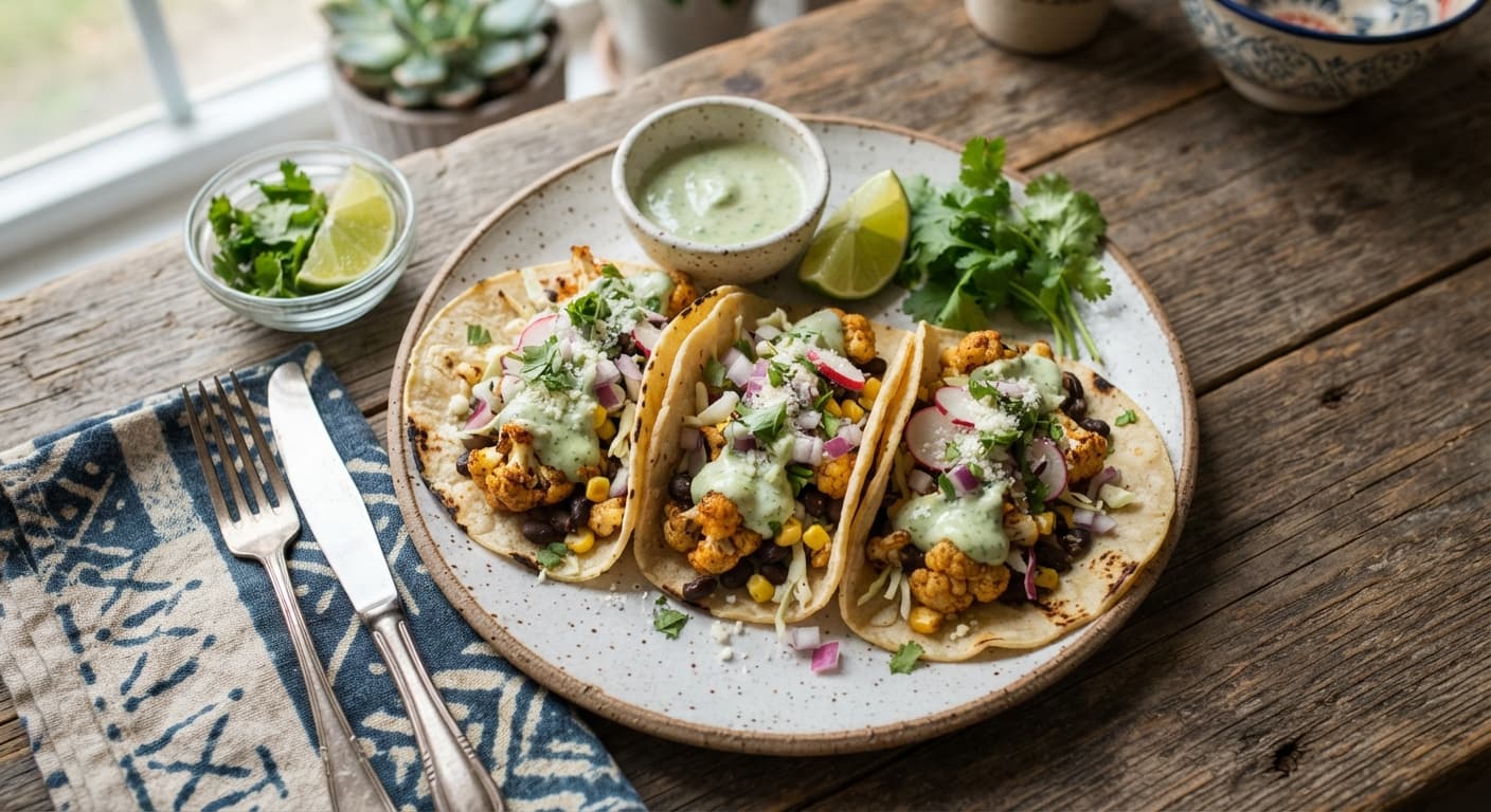 Cauliflower Tacos with Cilantro Lime Crema