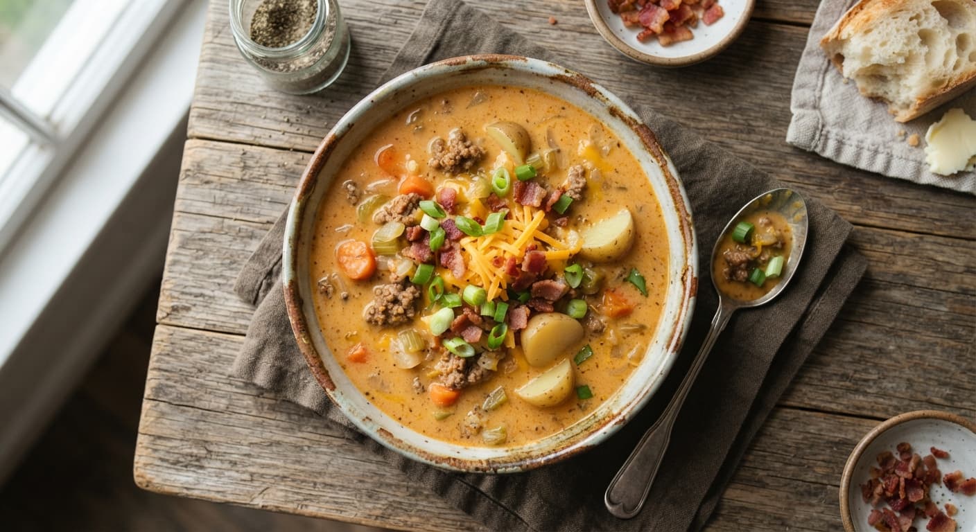 Cheeseburger Soup with Baby Potatoes