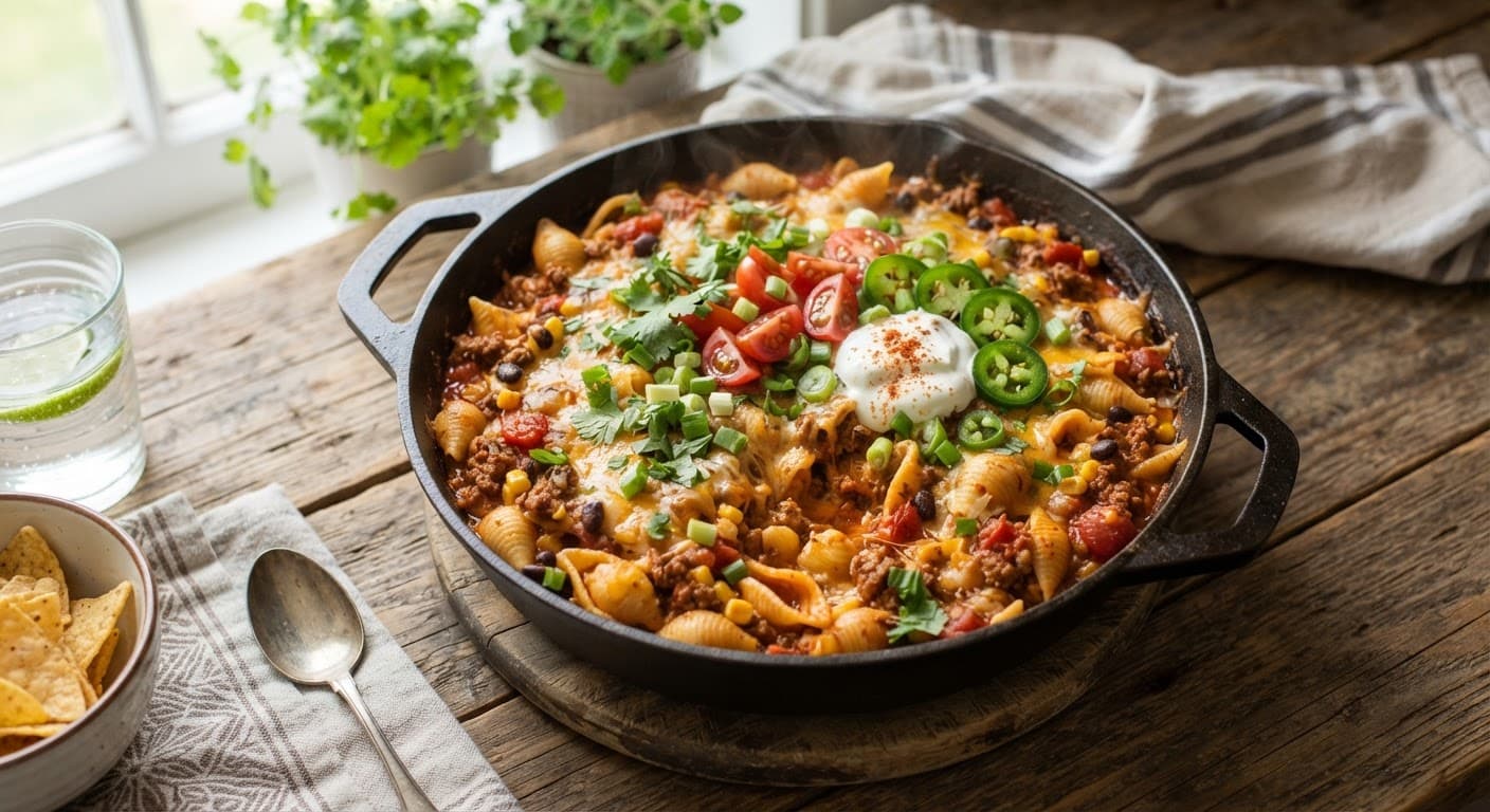 One-Pot Cheesy Taco Pasta Skillet