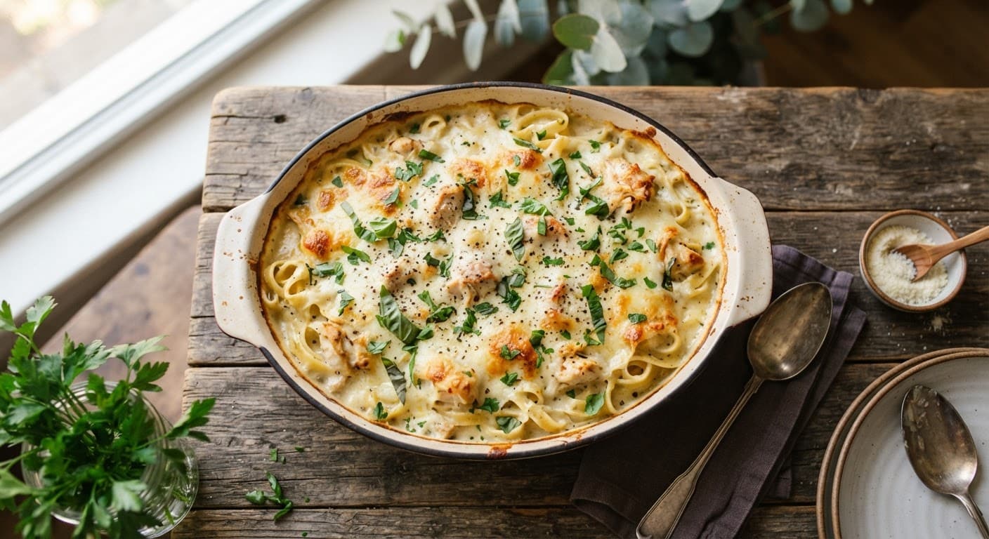 Easy Chicken Alfredo Pasta Bake