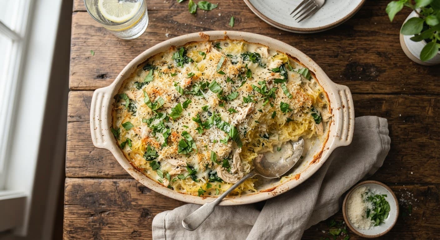 Chicken Alfredo Spaghetti Squash Casserole
