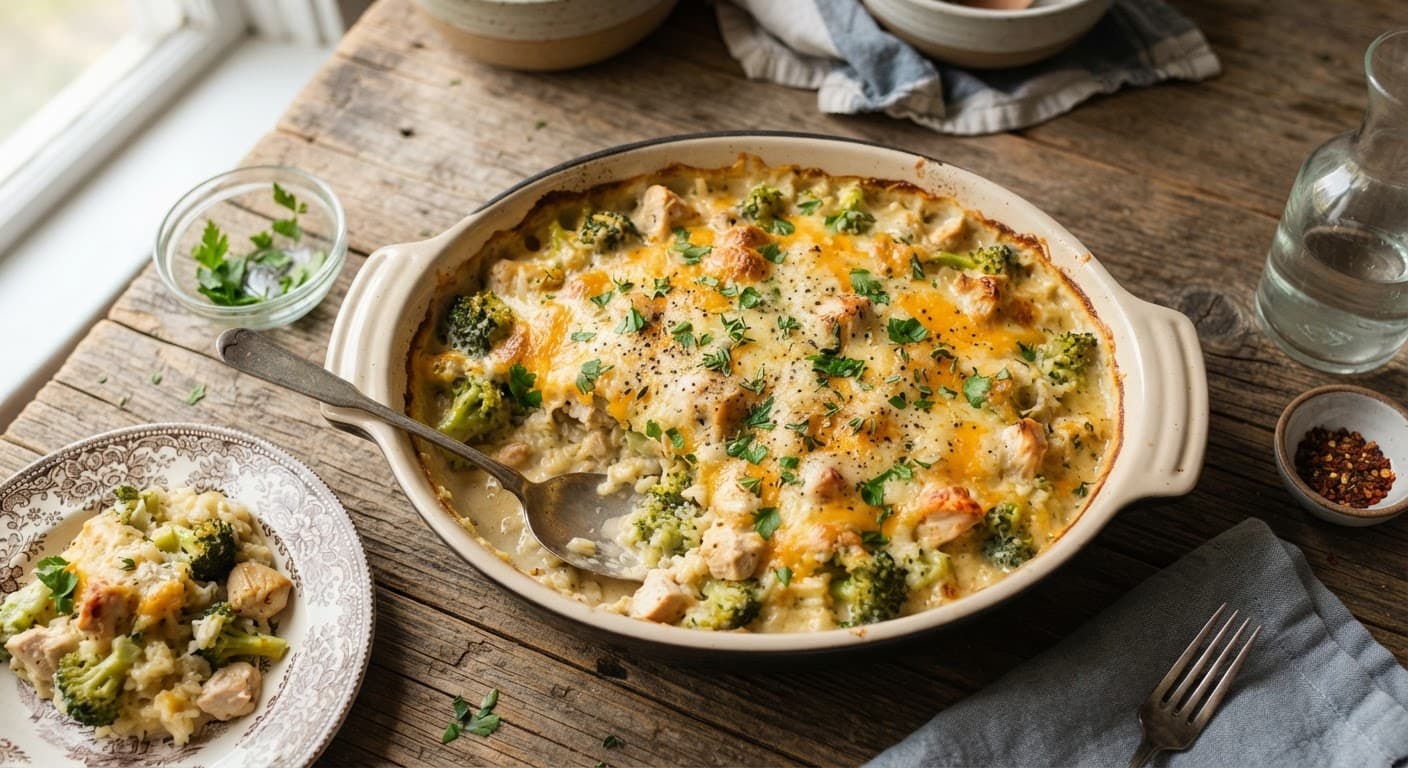 Creamy Chicken Broccoli Rice Cheese Casserole