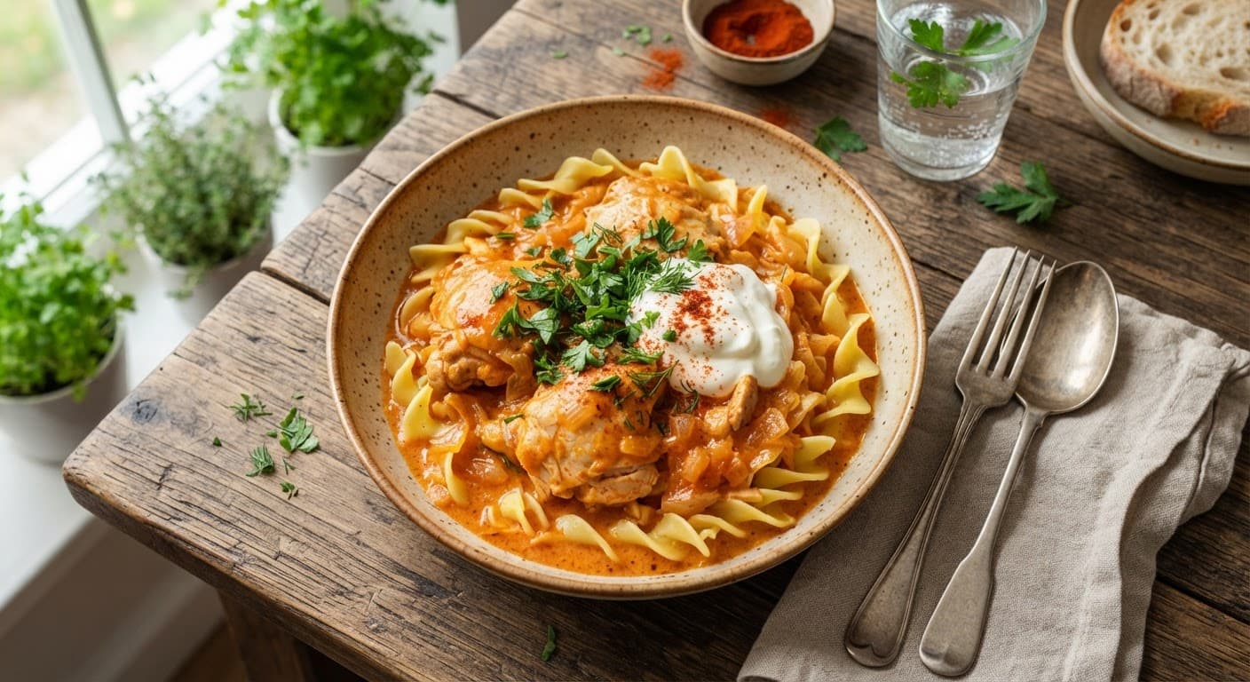 Creamy Chicken Paprikash with Egg Noodles