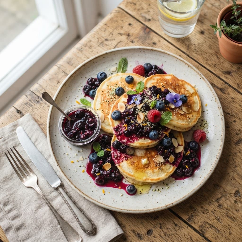 Chickpea Flour Pancakes with Blueberry Compote