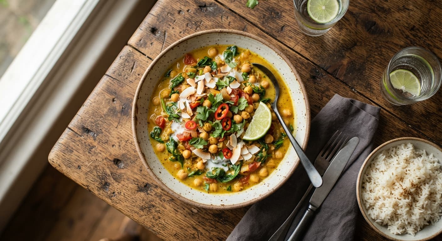 Easy One-Pot Chickpea Spinach Coconut Curry
