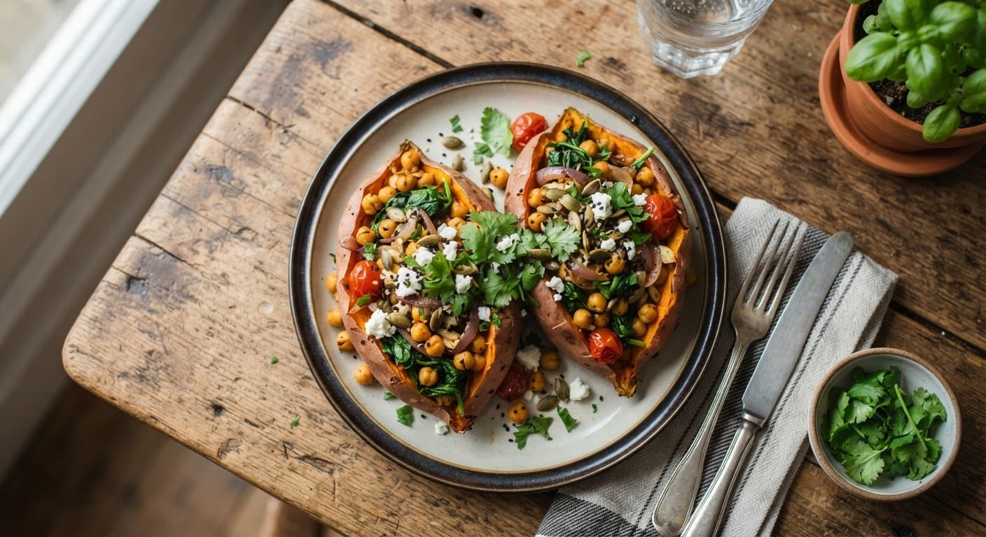 Chickpea Spinach Stuffed Sweet Potatoes